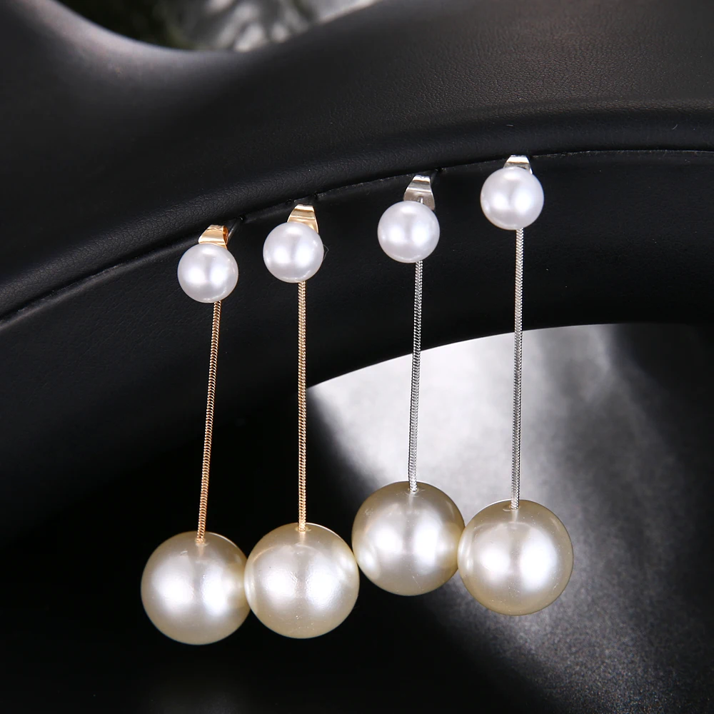 Korean Simulated Pearl Long Tassel Bar Drop Earrings For Women OL Style Sweet Dangle Brincos Party Jewelry Gift Wholesale