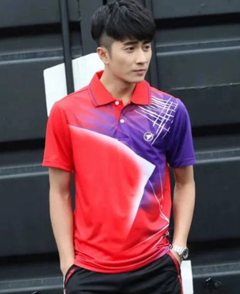 Спортивная брендовая быстросохнущая дышащая рубашка для бадминтона, футболки поло для мужчин и женщин для команды настольного тенниса, бега, фитнеса, тренировок - Цвет: AY002 red