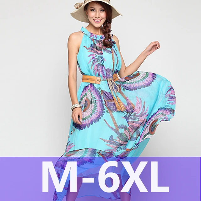 sexy summer beach dress bohemia chiffon maxi dress plus size 6xl 5xl chiffon maxi dresses plus size