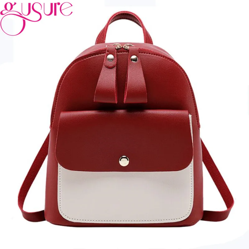 

Gusure Multipurpose Mini Backpacks for women Daypack Quality PU Leather Bag Solid Shoulder Bags Sac A Dos Knapsack Purse