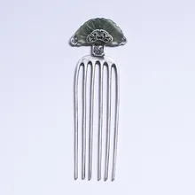 925 стерлингового серебра натуральный Хотан нефрит волос гребни Винтаж бабочка вентилятор дизайн дворца темперамент парики женские ювелирные изделия