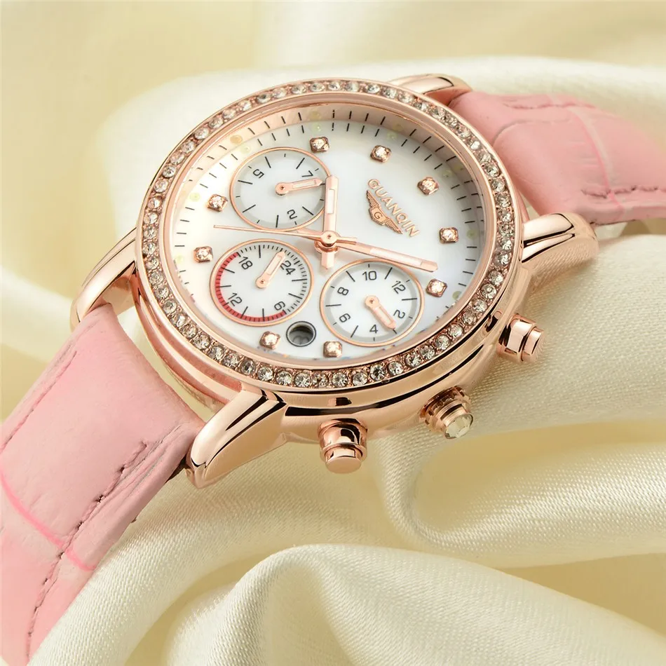 Relogio feminino GUANQIN часы женские роскошные брендовые светящиеся часы с датой дамские модные повседневные кварцевые часы с кожаным ремешком
