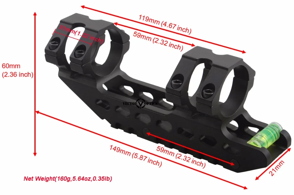 30mm One Piece ACD Mount Extra Long Dimensions +1