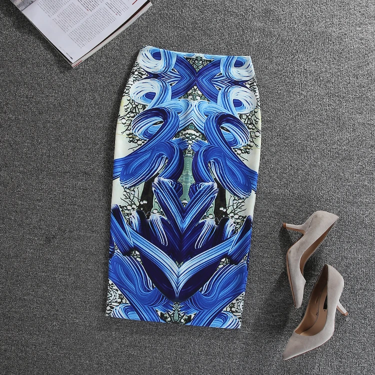 

PHOEBE HZ 2018 Autumn Winter New Daisy Bl Printed Skirt Shown Thin Medium and Long Package Skirt One-Step Skirt