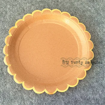 

Free Ship 24pcs KRAFT PAPER PLATES Brown with Gold Foiled Scallop Design Large 9 inch Luxury Party Wedding Return Dinner Plates