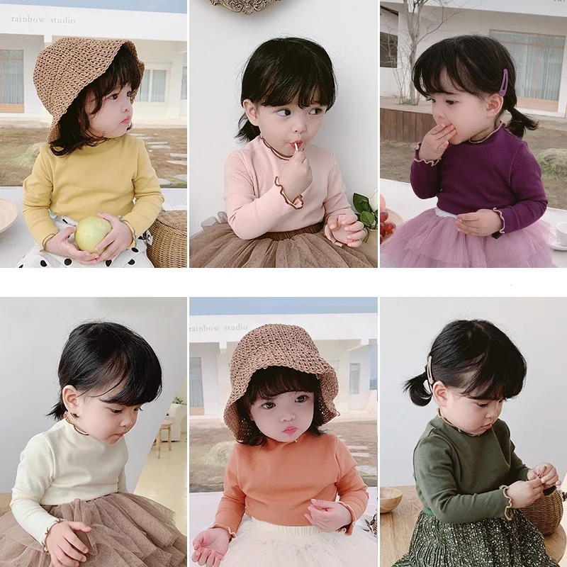 

2019 Spring New Baby Girls Joker Pure Color Wavy Edge T Shirt Children Soft And Comfortable Soft Tops Kids Long Sleeve Clothing