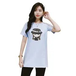 Корейская версия летнее платье для беременных с рисунками героев мультфильма футболка новые модные короткие-футболки с рукавами