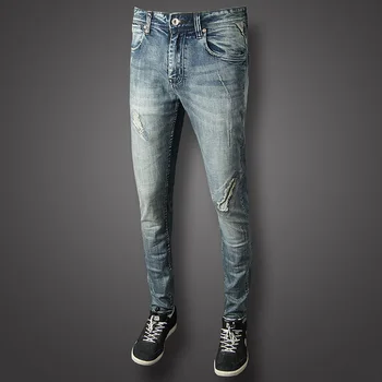 

Italian Designer Men Jeans High Quality Slim Fit Ripped Jeans Casual Pants Light Color Cotton Classical Jeans Men Brand Clothing