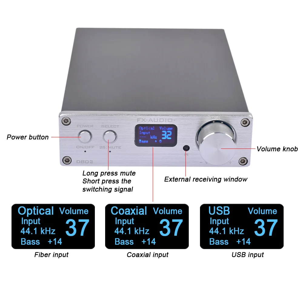 FX Audio D802 2x80 Вт Вход дистанционного управления USB/коаксиальный/оптический HiFi 2 0