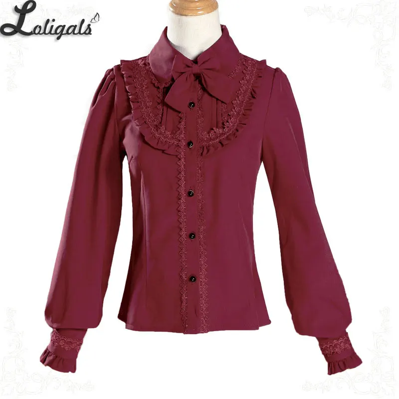 Comprar Grueso cálido de invierno de las mujeres camisa de manga larga polar Lolita blusas de mujer con Bowknot