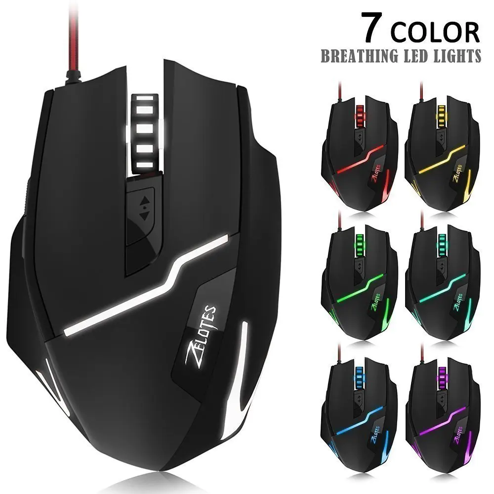  ZELOTES T10 7200DPI Gaming Mouse 7 Button Optical Computer Mouse USB Wired Gaming Mouse Professiona