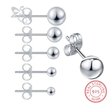 

925 Sterling Silver Small Round Solid Ball Studs Earrings for Women Fashion Mens 925 Silver Beads Earings Christmas Jewelry