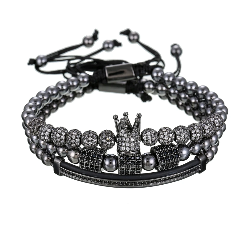 PINIYA 3 шт./компл. CZ Pave Setting Crown Charm Braiding браслеты Роскошные кубические циркониевые