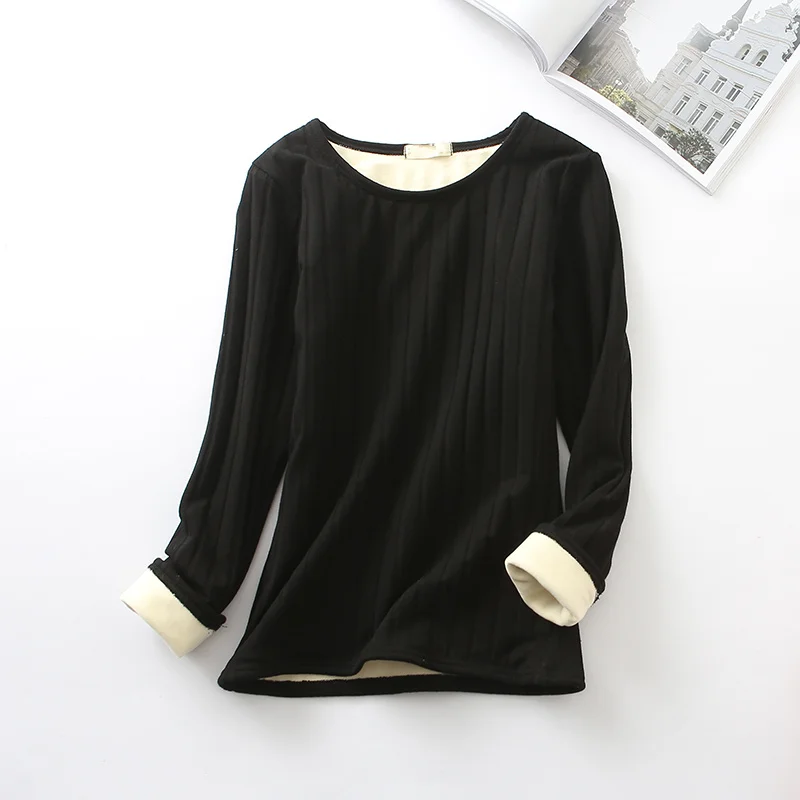 Женская теплая футболка с длинными рукавами, плотный облегающий топ с бархатным утеплителем, на осень/зиму, C5019 - Цвет: black