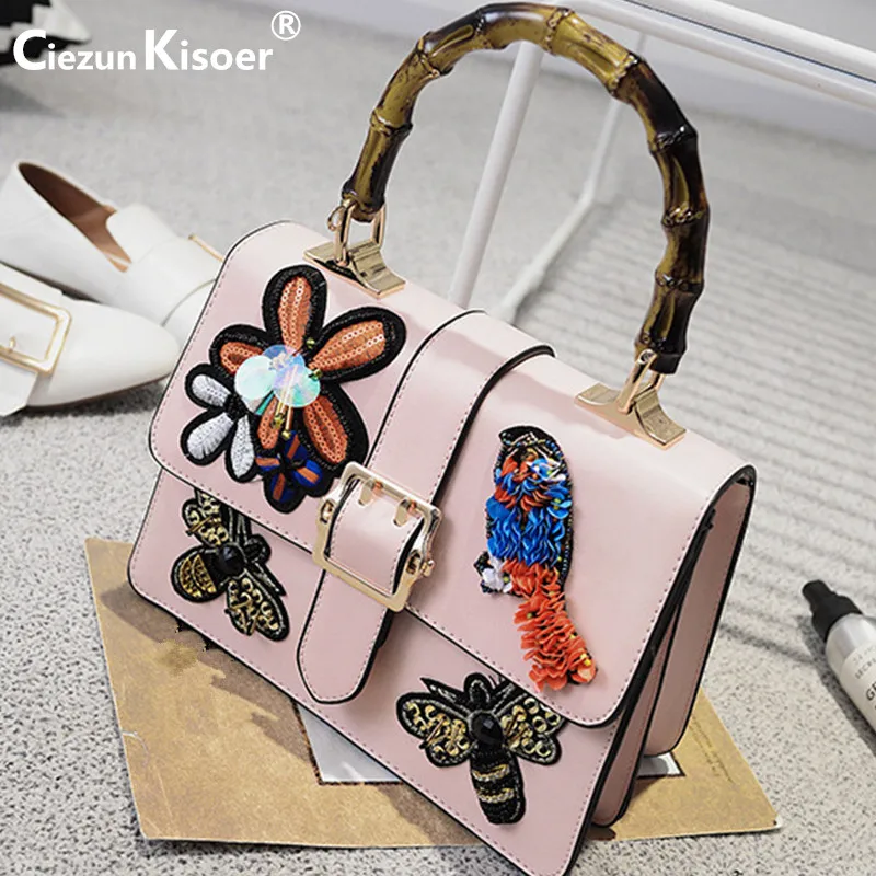 

Ciezun Kisoer bamboo bag Fashion handbag Women's handbag heavy vintage bag embroidery flower single shoulder bag female Bag