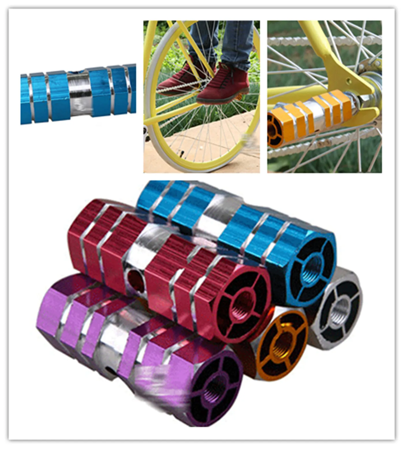 

2pcs Cycling Bike Bicycle Pedals Axle Sexangle Cylinder Aluminum Alloy Foot Pegs Suitable for Front or Rear Axles