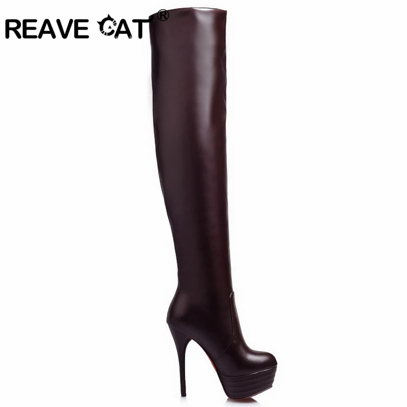 Women Knee Boots Platform High Heels Big Size 31-46 Autumn Winter REAVE CAT