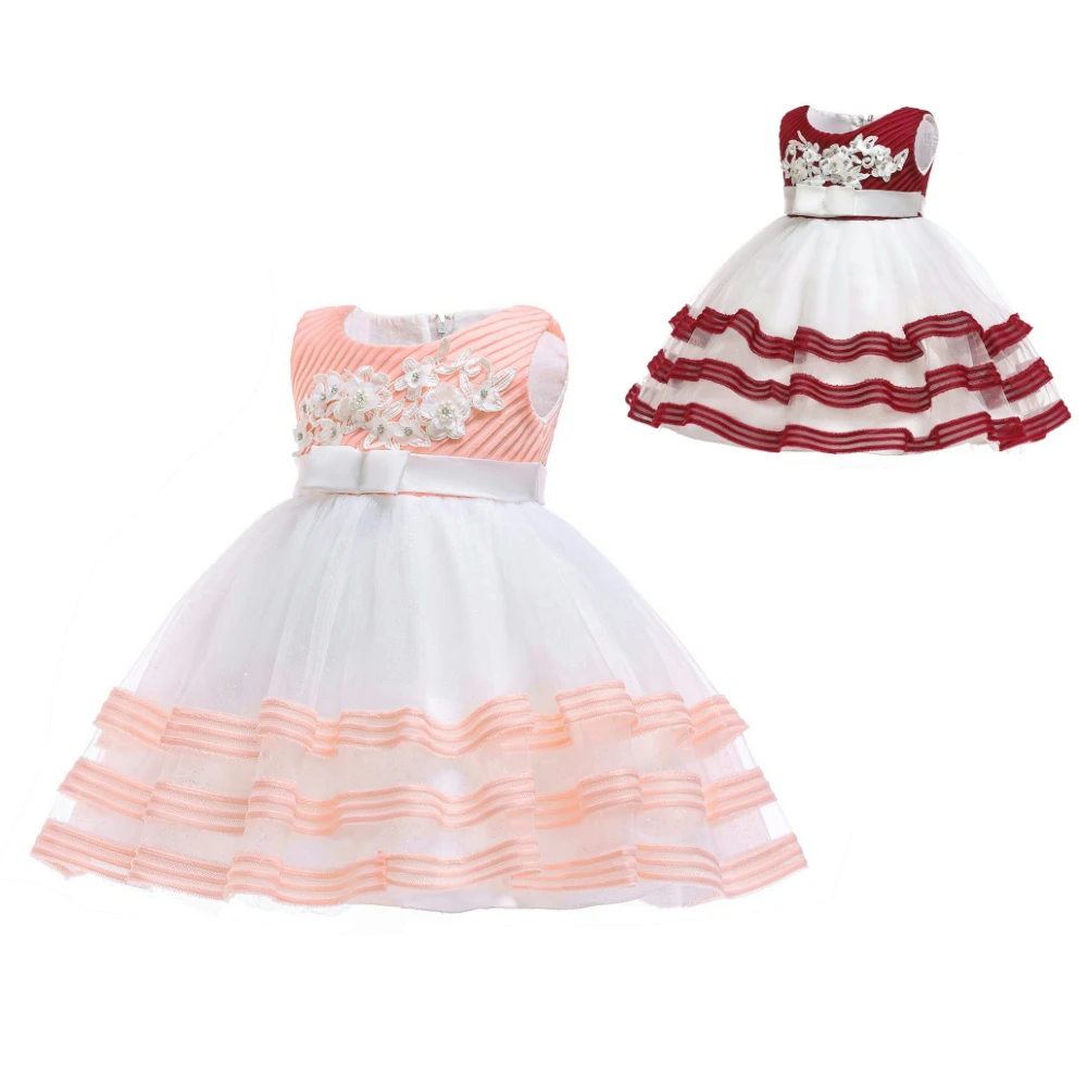 

Free Shipping HG Princess 6M-24M Infant Party Dress 2019 New Arrival Patchwork Ivory Pink Baby Dresses 1 Year Baby Girl Birthday