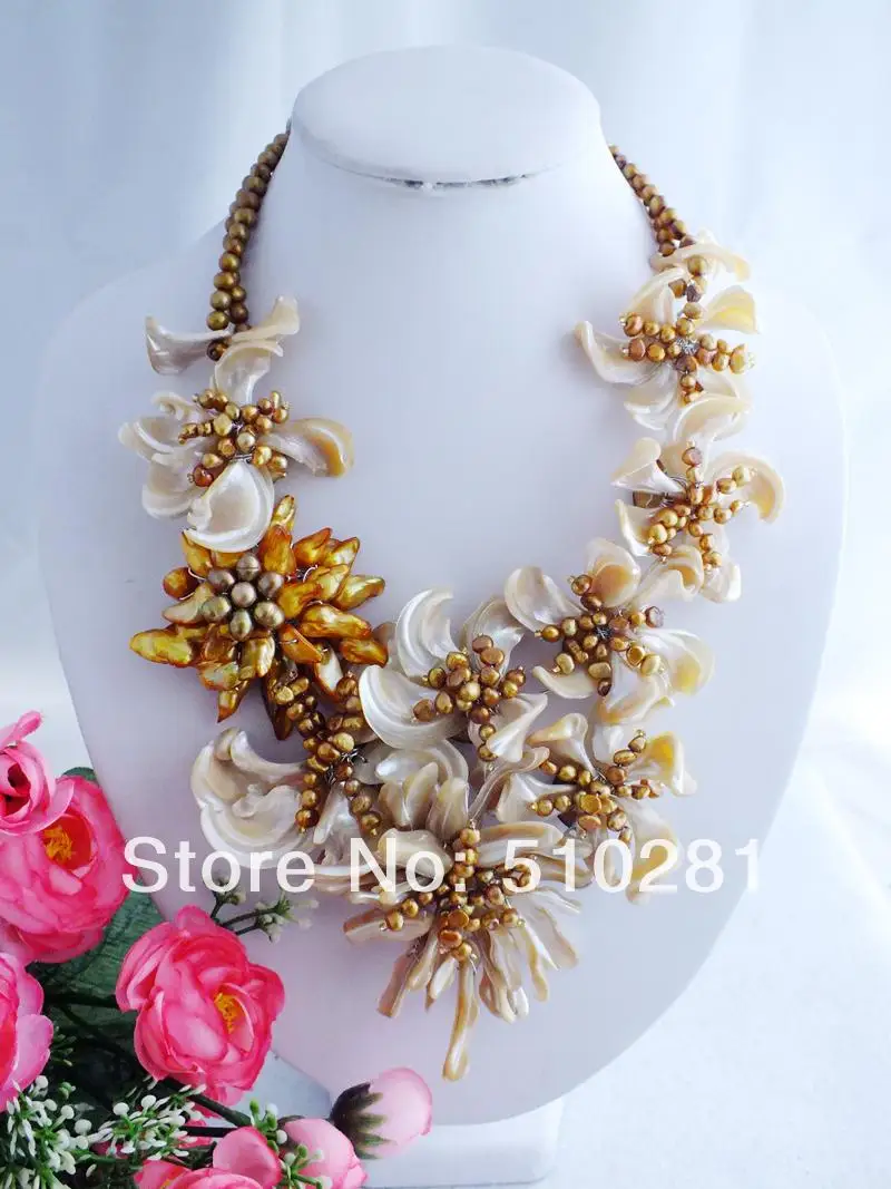 

free shipping!!! Z-987 Elegant shell Beads Handmade Flower Jewelry Necklace For Wedding Party
