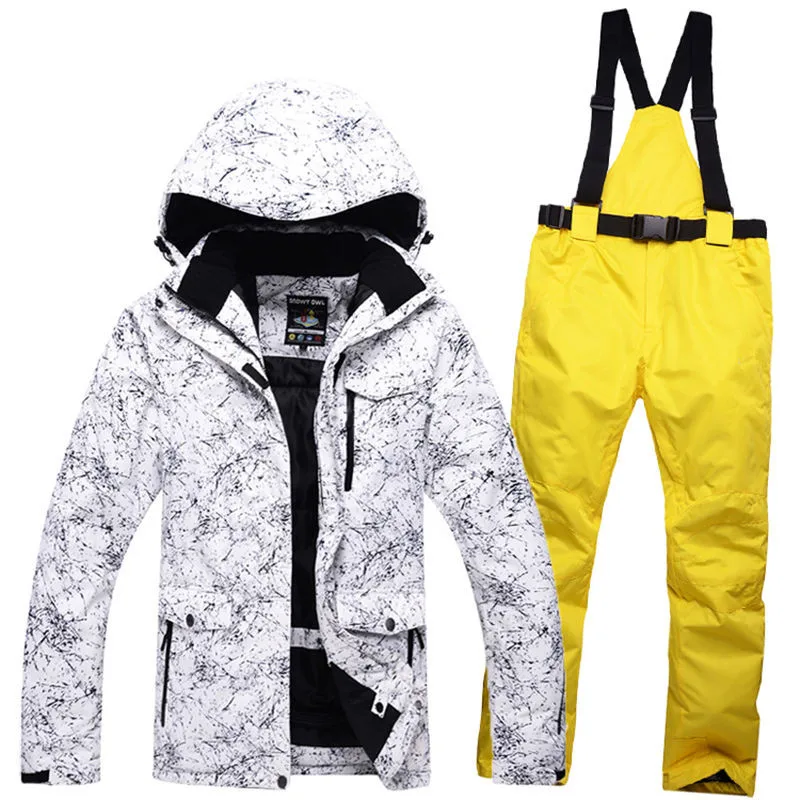 High quality men's ski wear suit snowboard suit waterproof windproof winter snow suit set+ bib warm ski pants large size S-XXXL