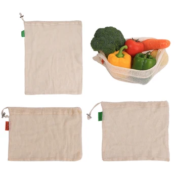 

9pcs/6pcs Cotton Shopping Bag Drawstring Storage Tote Reusable Fruit Vegetable Sack Kitchen Organizer