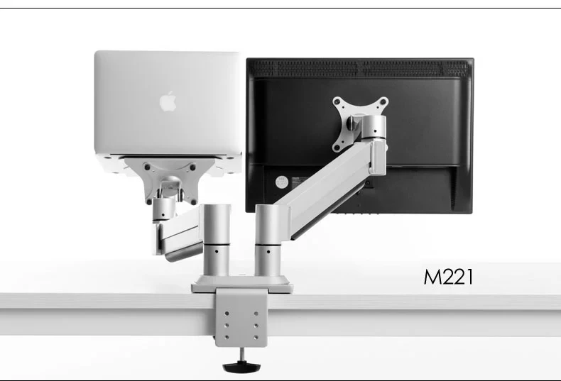 M221 алюминиевый сплав полное движение настольное зажимное крепление для монитора+ поддержка ноутбука Двойная Загрузка руки 1-8 кг каждая головка