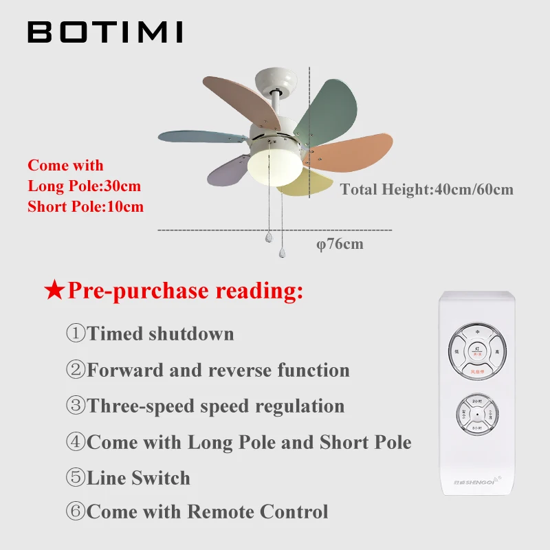 BOTIMI светодиодный потолочный вентилятор Ventilador De Techo, вентилятор для детей, охлаждающий потолочный вентилятор для детской комнаты, осветительный вентилятор