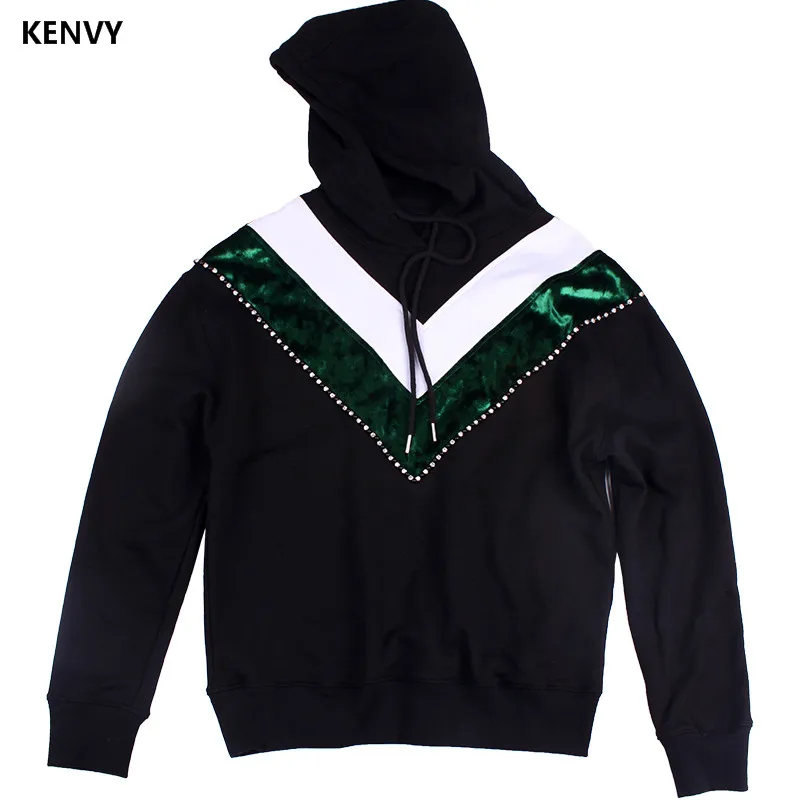 

KENVY Brand fashion women's high-end luxury autumn winter diamond loose hooded Sweatshirts Hoodies