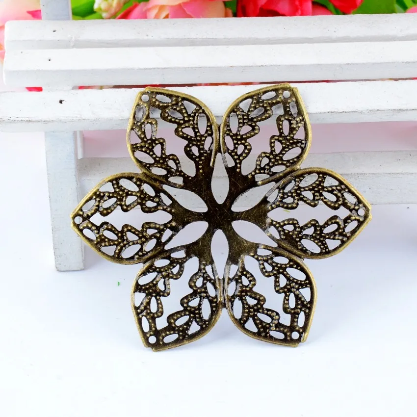 

Free shipping Retail 4Pcs Antique Bronze Flower Wraps Connectors Metal Crafts Gift Decoration DIY 6.4x5.6cm