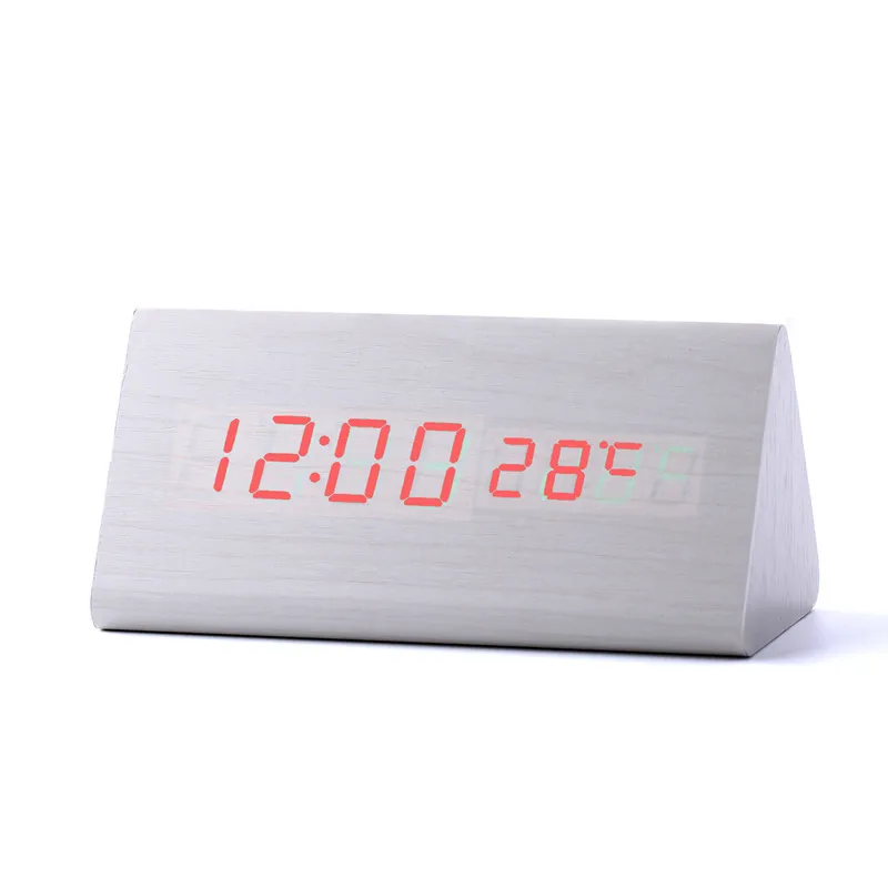 

Led Clock Temp Time Acoustic Control Sensing alarm Clock Dual led display black Bamboo reloj despertador square wekker silence