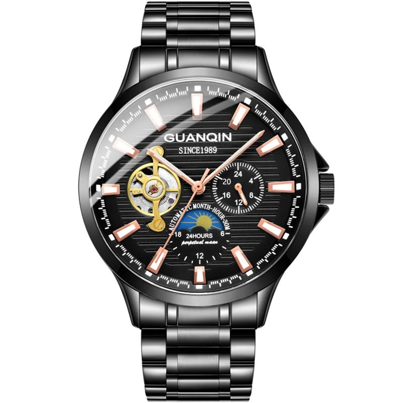 B GUANQIN Tourbillon механические мужские часы Лидирующий бренд водонепроницаемые часы мужские деловые автоматические Аналоговые часы relogios masculino - Цвет: B
