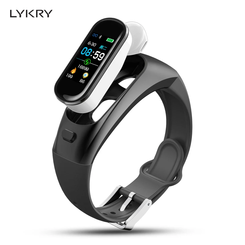 

LYKRY Smart Business man Single Bluetooth Headphone Fitness Bracelet Heart Rate Monitor Smart Wristband Sport Watchband