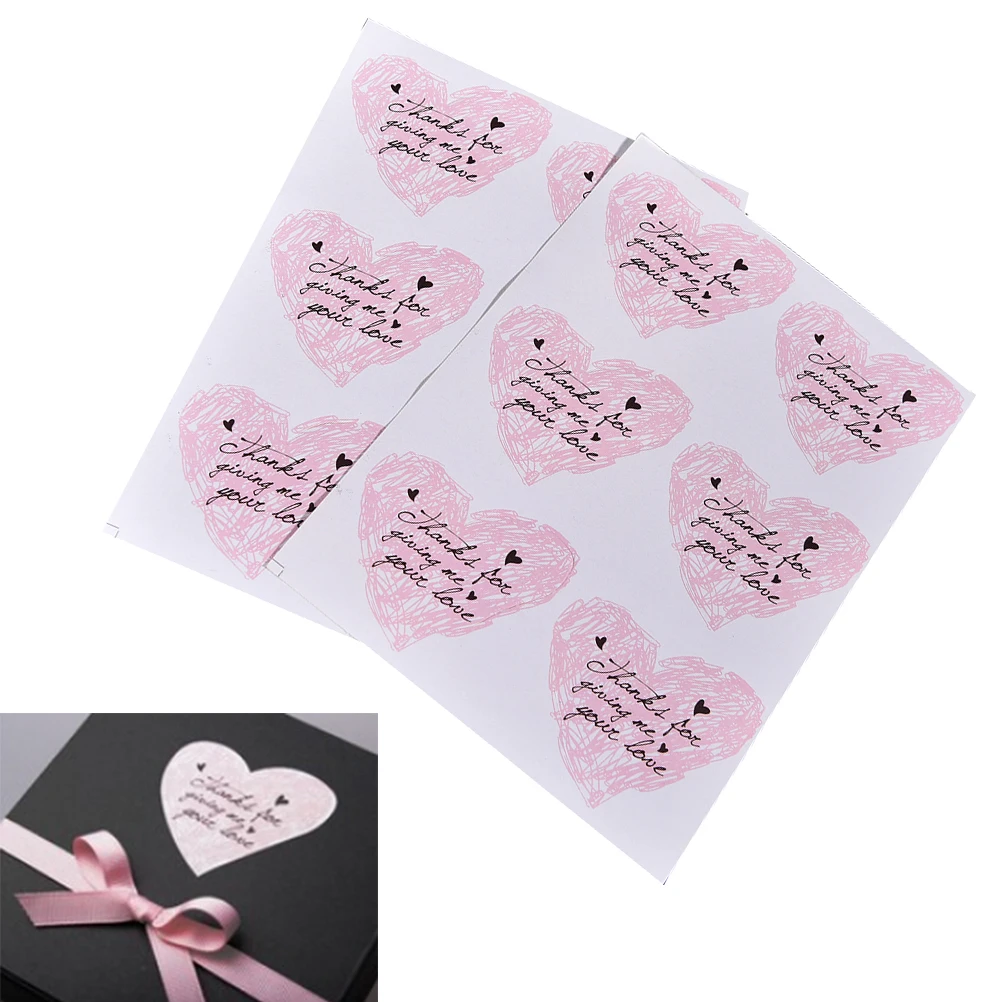 

12*Sticker Labels(2 sheets) Pink Heart-shaped Stickers For Thank You Packaging Sealed Stickers for Wedding
