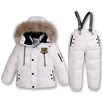 

Super Warm Children Winter Suits Boys Girl Duck Down Jacket + Bib Pants 2 pcs Clothing Set Thermal Kids Snow Wear Top QualityT11