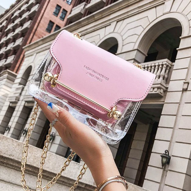 

Summer cool new female bag transparent one shoulder of one a sum of oblique cross chain bag jelly Lovely sweet little fresh