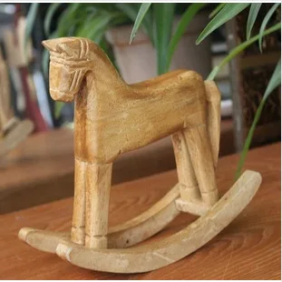 

Horse Year S size Wooden Rocking Horse Animal Decoration Desktop Decoration Wood Carving Craft Memory of Childhood Gift S2023