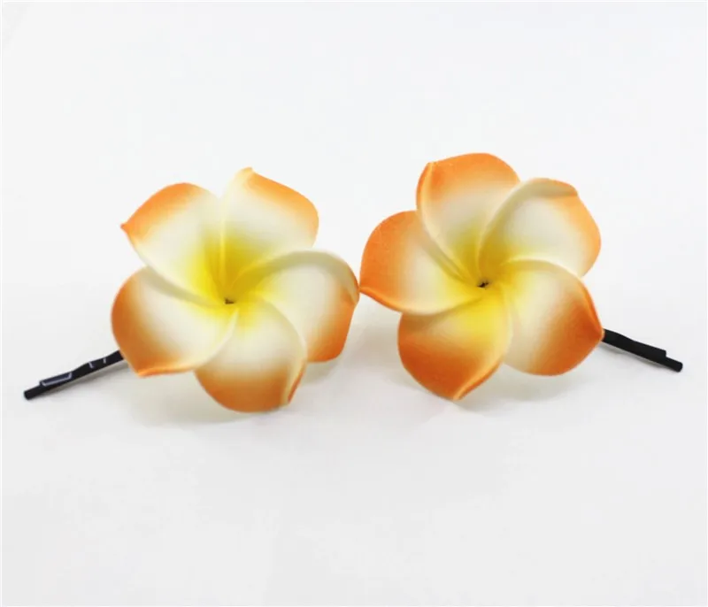 50 смешанный цвет пены Гавайский цветок Плюмерия ФРАНЖИПАНИ цветок свадебные зажимы для волос 4,5 см