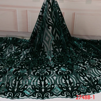 

2019 Dubai Embroidered Net Lace Fabric African Tulle Lace Embroidered Velvet Fabric QF2748B-1