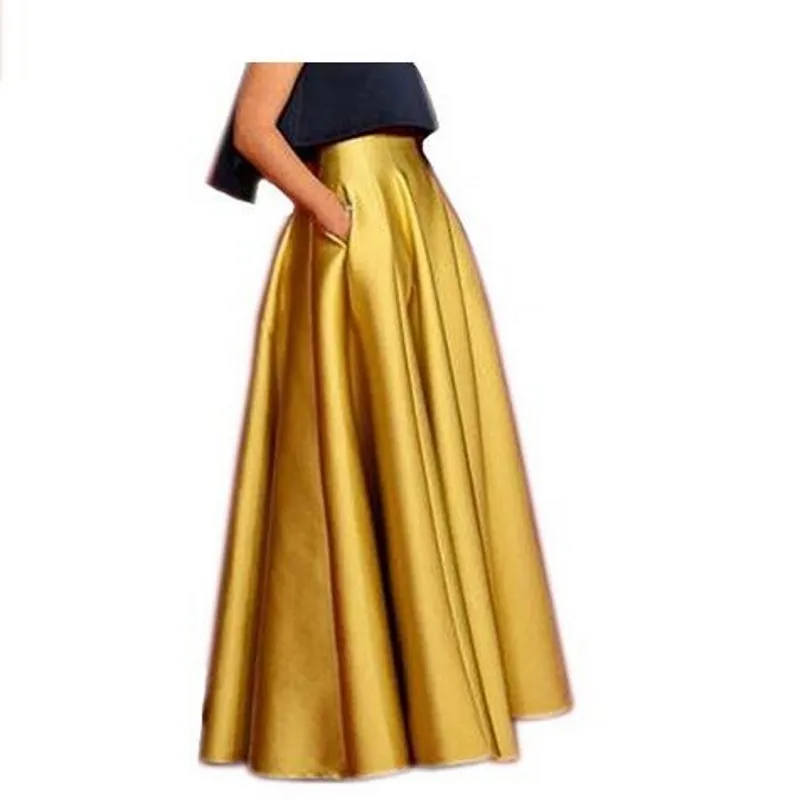 

High Waist Long Women's Skirts With Pocket Floor-Length Ruffle 2018 Lisong Prom Party Skirt