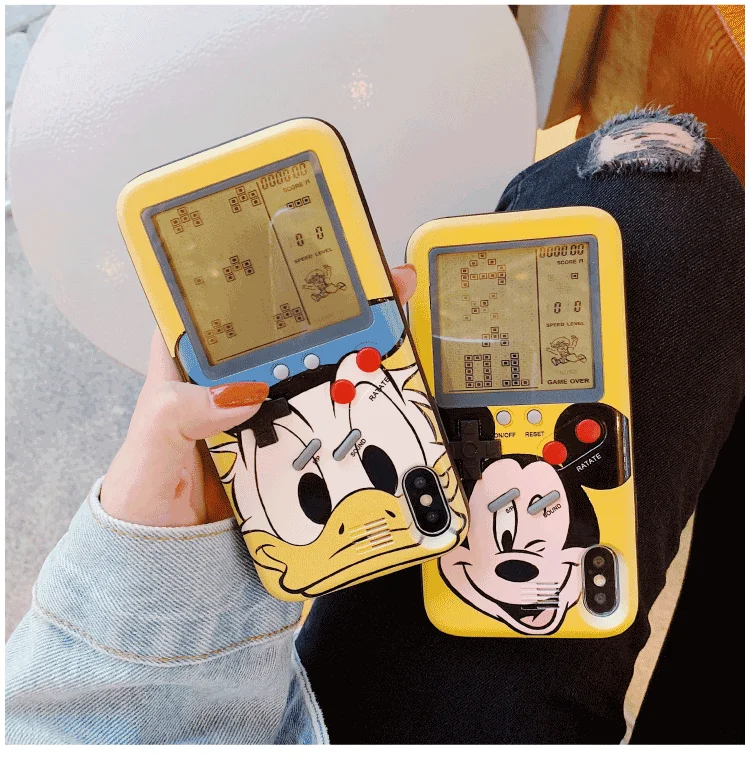 

Tetris Gameboy Phone Case For iPhone 6 6S 7 8 Plus X XS MAX XR Case Soft Edge Game Console Mickey Don Duck Back cover