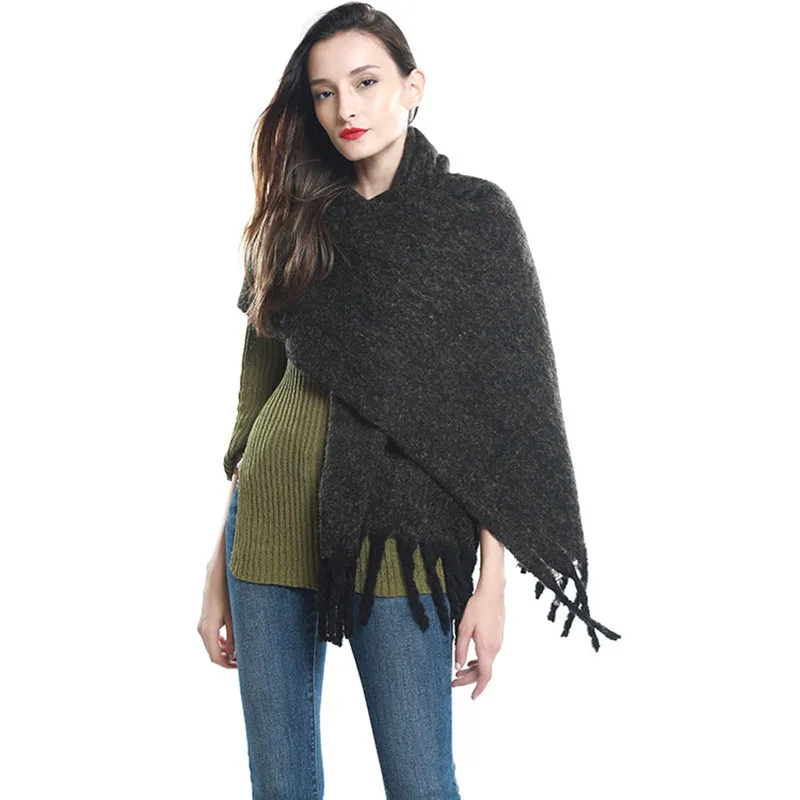 

VISROVER solid color soft women winter scarf with big tassel cashmere like scarves lady winter warm shawls winter wraps