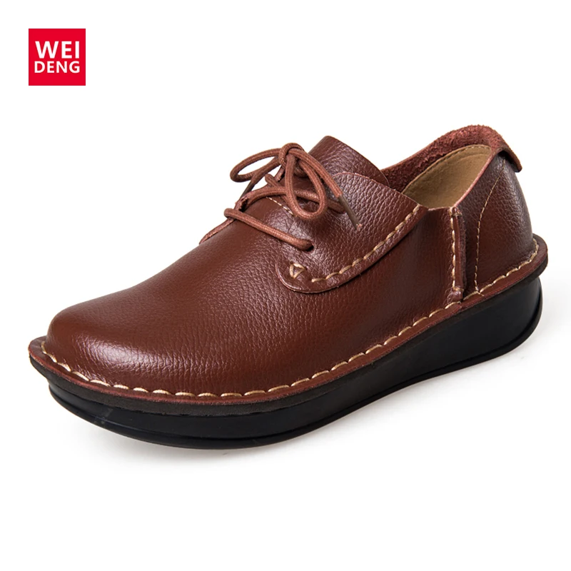 

Weideng Casual Leather Shoes Retro handmade women Ladies Lace-Up soft COW Cattle Autumn Business Breathable Femininos Sapatilha