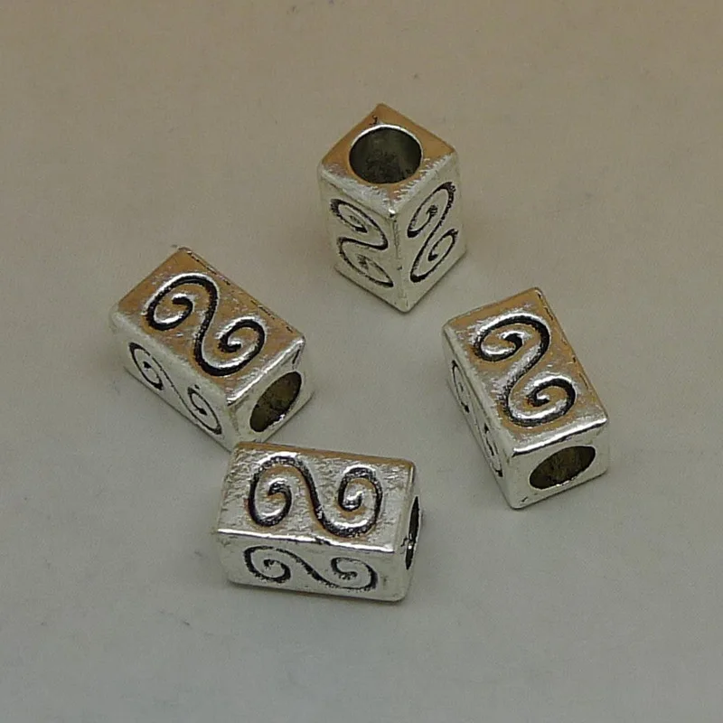 

Free shipping Jewelry components Antique Silver alloy S-type Square 6Pcs Big Hole Beads 11x7x4mm