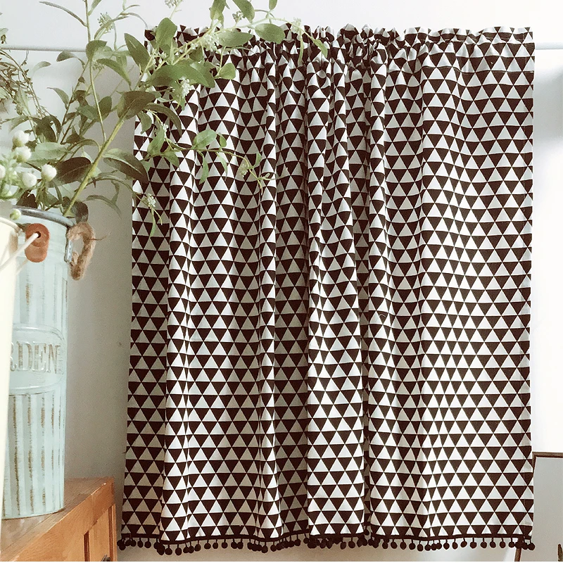 

Nordic Cotton and Linen Short Curtain Geometric Black and White Gray Curtain Wear Pole Curtain Dust Curtain Home Decoration