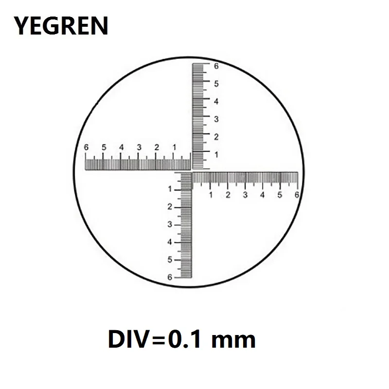 DIV 0.1 mm Eyepiece Micrometer Biological Microscope Reticle Scale Cross Ruler 6-0-6 Area Measurement Graticle Diameter 20 mm