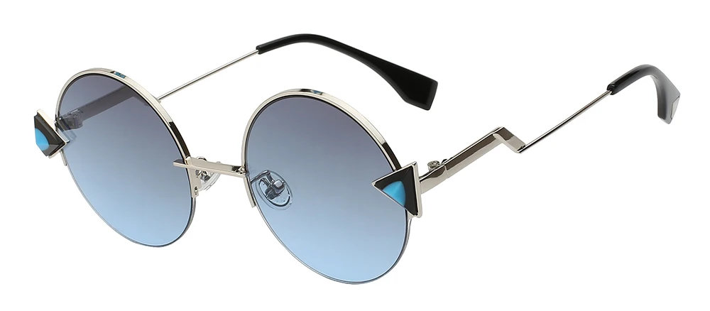 XIU, круглые металлические солнцезащитные очки, уникальный дизайн, женские солнцезащитные очки, модные, Ретро стиль, полуоправы, солнцезащитные очки, высокое качество, бренд Oculos UV400 - Цвет линз: Gradient grey lens