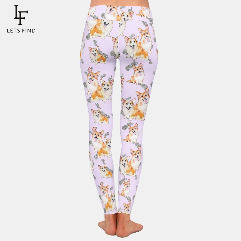 LETSFIND New Arrival 3D Cute Animal Printing Corgis High Waist Fashion Fitness Leggings Soft Milk Silk  Plus Size Women Leggings grey leggings