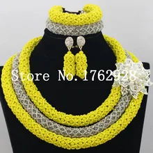 Ручной работы; цвет желтый; с украшением в виде кристаллов кружевные украшения набор, африканские, нигерийские свадебное ожерелье наборы для ухода за кожей, для невесты