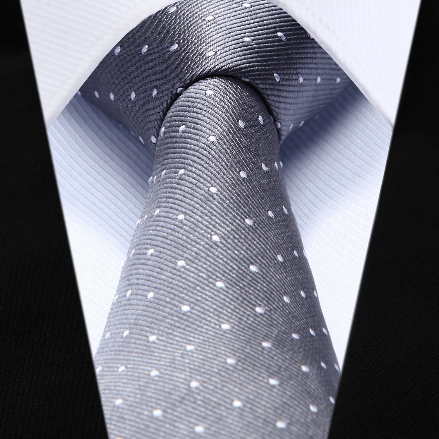 

TZD02A6 Gray Polka Dot Slim Narrow 2.6" 100% Natural Silk Men Tie Necktie