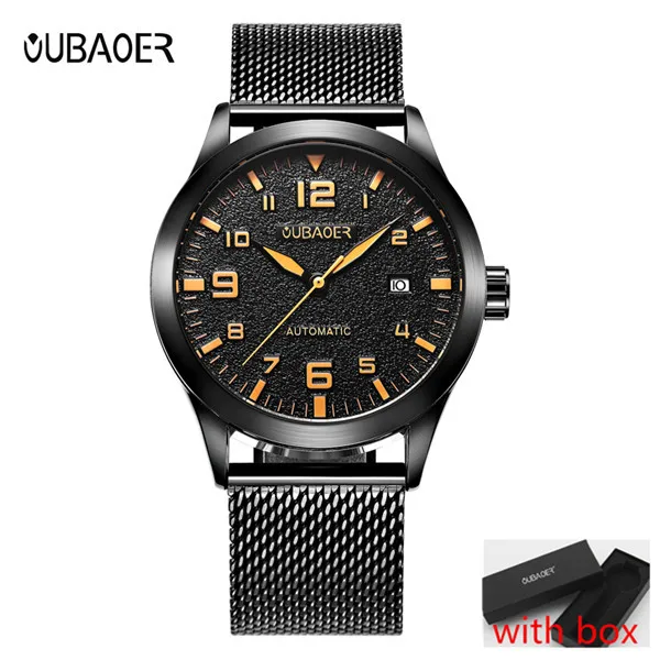 Мужские часы от ведущего бренда, Роскошные автоматические часы, мужские водонепроницаемые спортивные часы с датой, стальные Мужские механические наручные часы, мужские часы - Цвет: Black Black1 BOX